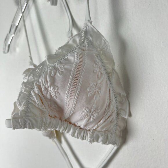 NWT Aerie Perky Triangle Bikini Top Embroidered Floral Ruffle White Size Small S - Picture 4 of 9